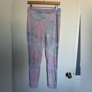 Guess Women’s Tie-Dye Leggings - Pastel Pink & Blue with Mesh Accents - size M